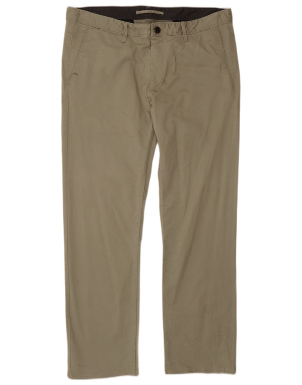 Zara Pantalón chino recto para hombre EU 44 Large W34 L30 Algodón beige