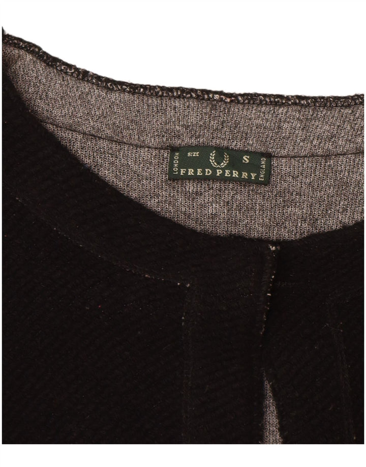 Fred Perry Suéter Cárdigan De Manga 3/4 Para Mujer UK 40 Small Negro Colorblock