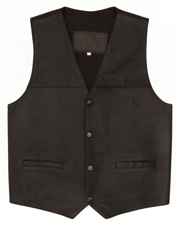 Chaleco de cuero vintage para hombre grande negro