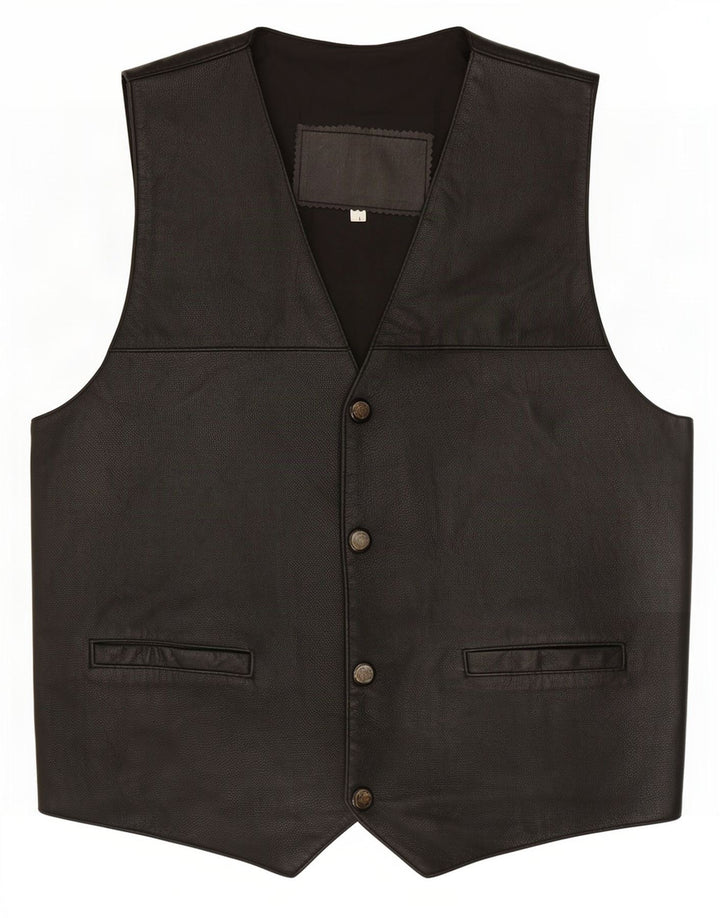 Chaleco de cuero vintage para hombre grande negro