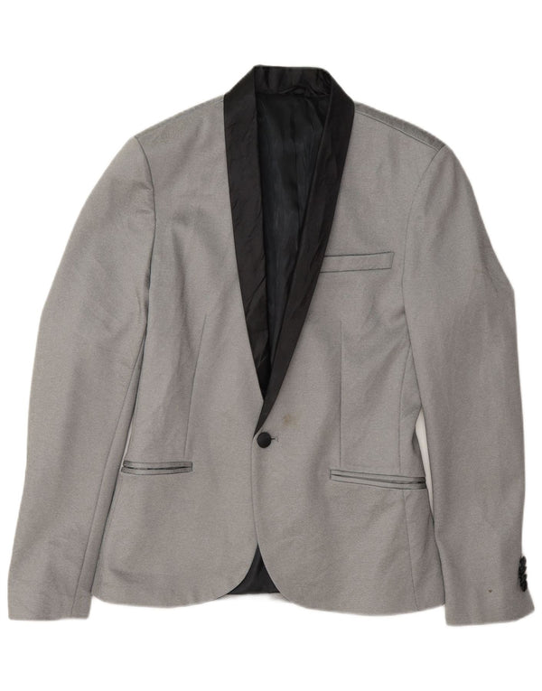Zara Chaqueta tipo blazer con 1 botón para hombre UK 36 Small Gris Poliéster
