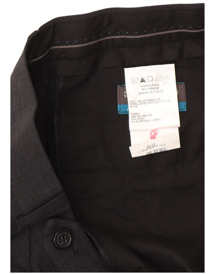 Marks & Spencer Pantalones de traje con pinzas a medida para hombre W34 L29 Poliéster gris