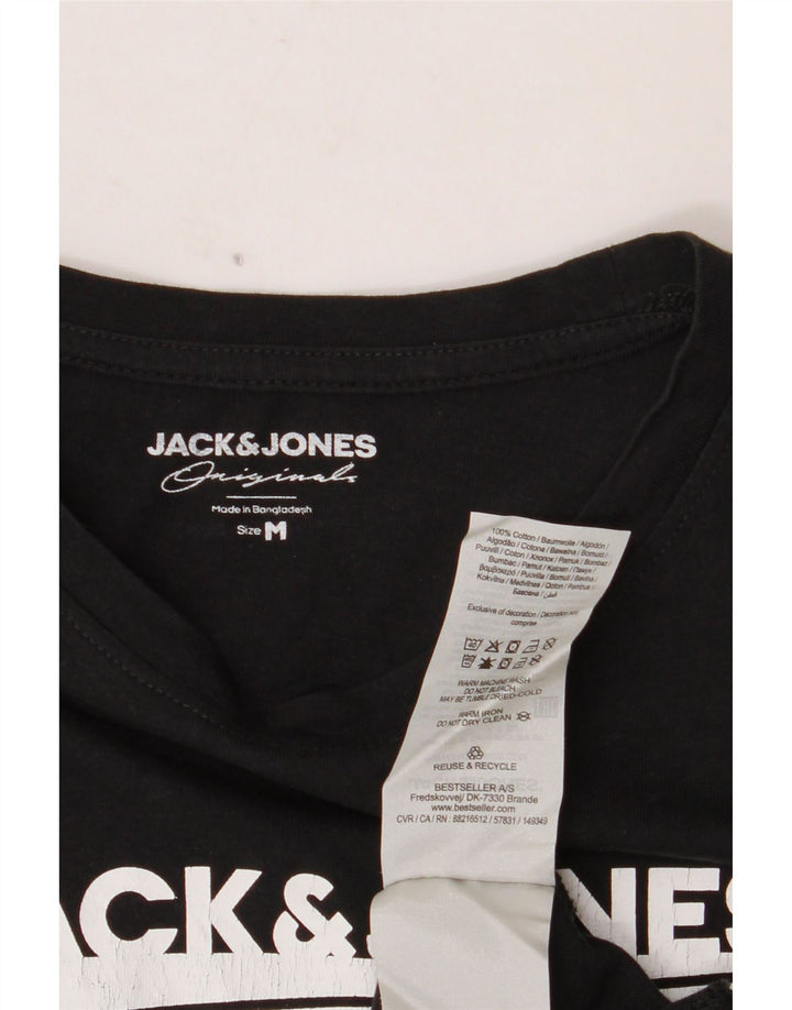 JACK & JONES Hombre Camiseta gráfica Top Medium Black Cotton