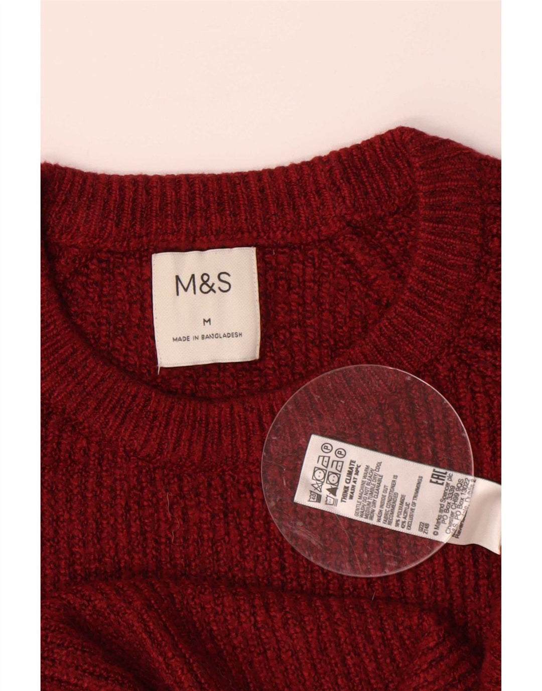Marks & Spencer - Jersey de cuello redondo para hombre, color burdeos medio, poliamida