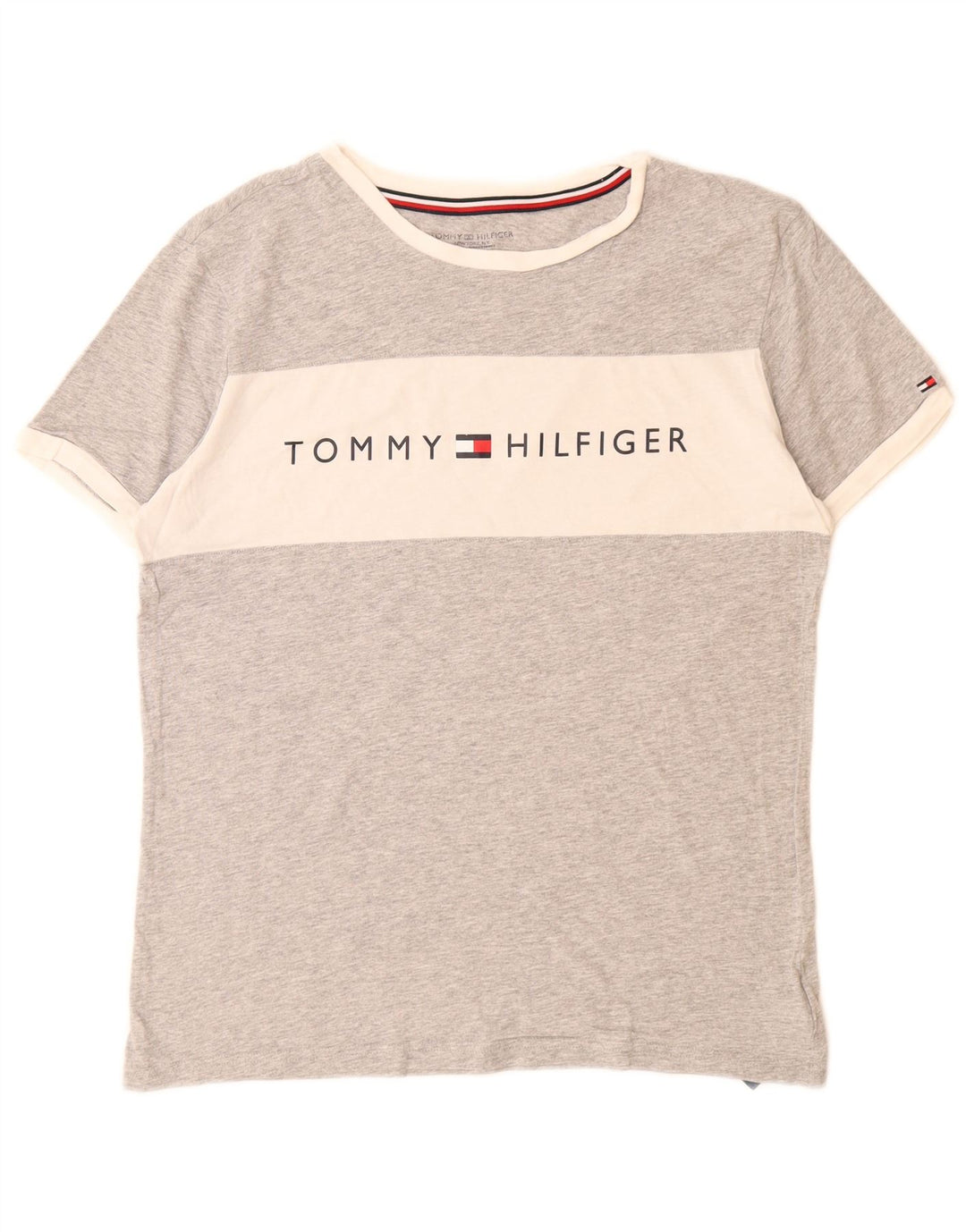 TOMMY HILFIGER Camiseta gráfica para hombre Top Small Grey Colourblock Cotton