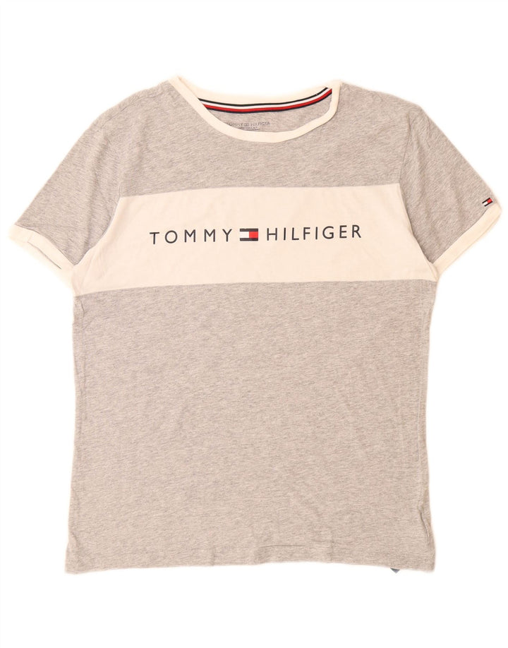 TOMMY HILFIGER Camiseta gráfica para hombre Top Small Grey Colourblock Cotton