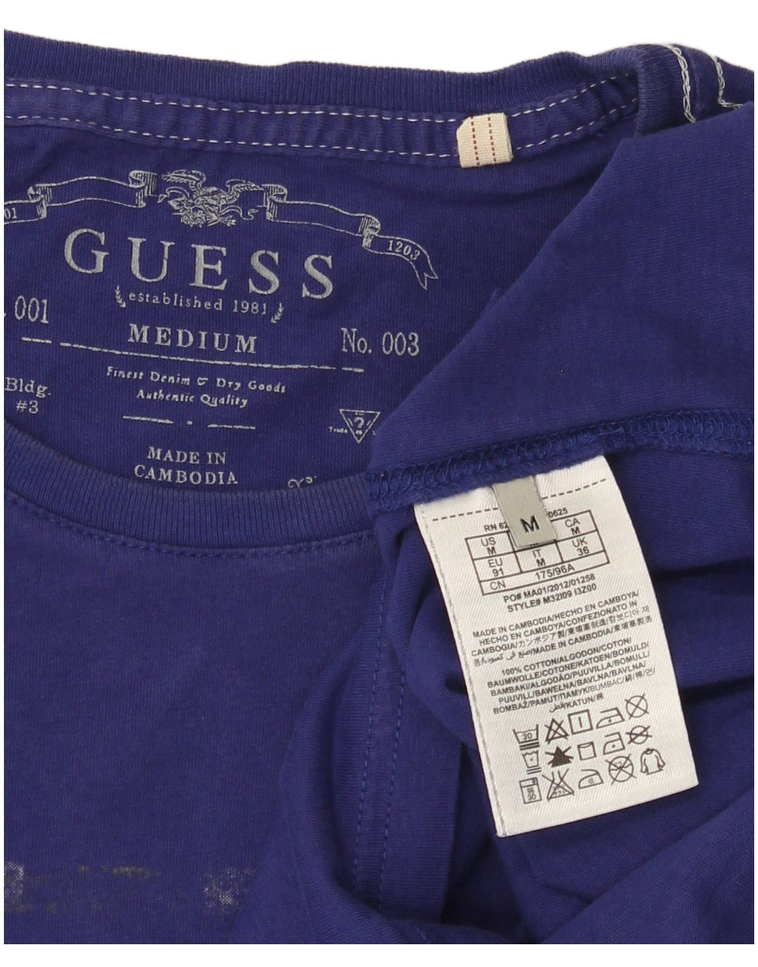 Guess Hombre Camiseta Gráfica Top Medio Algodón Púrpura