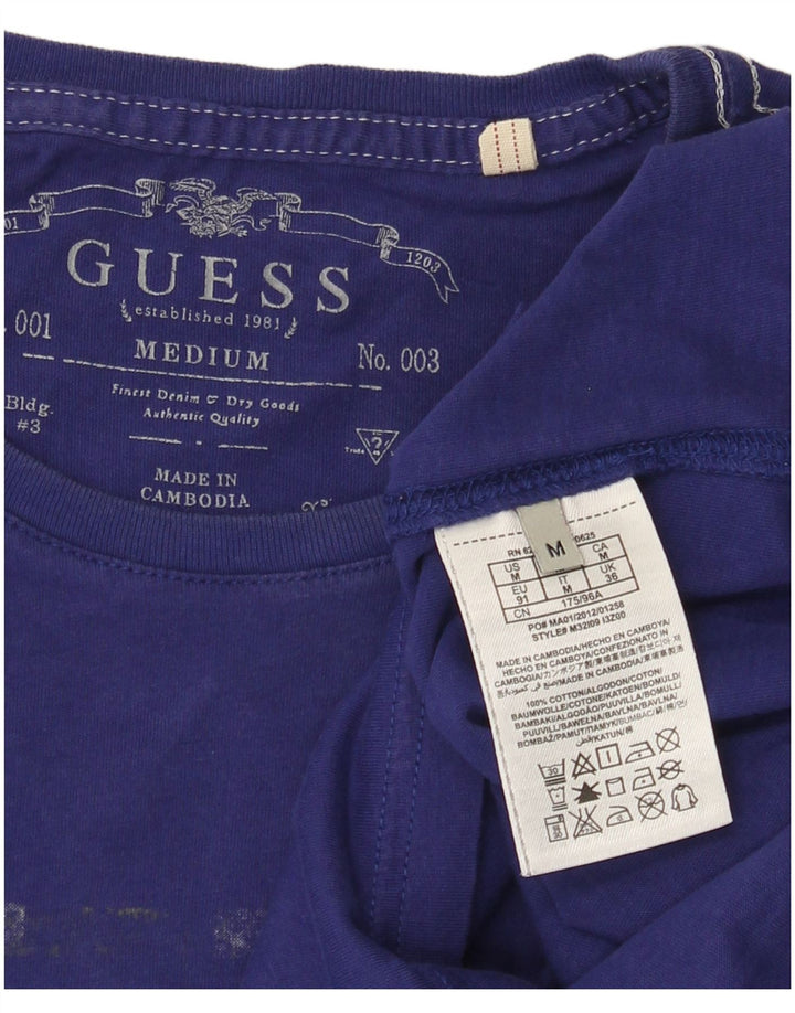 Guess Hombre Camiseta Gráfica Top Medio Algodón Púrpura