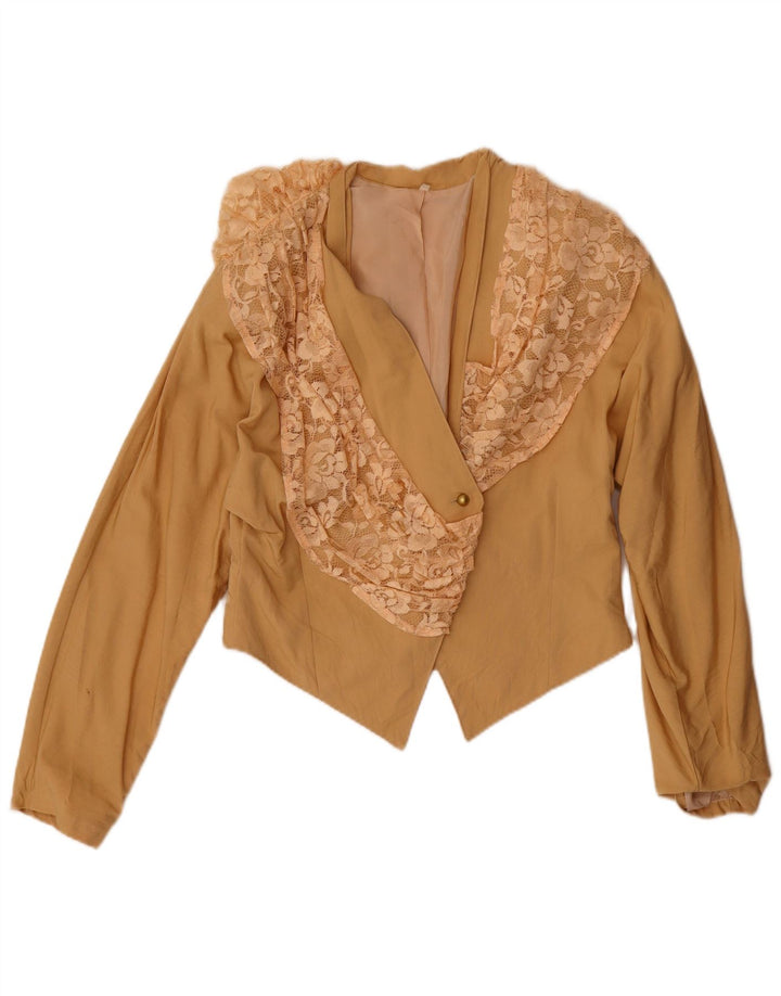 Vintage mujer Bolero chaqueta Reino Unido 14 lana floral beige medio