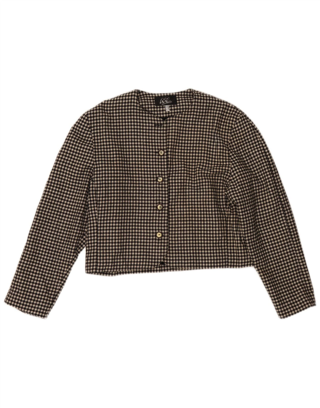 Vintage mujer Bolero chaqueta Reino Unido 12 lana de pata de gallo negra mediana