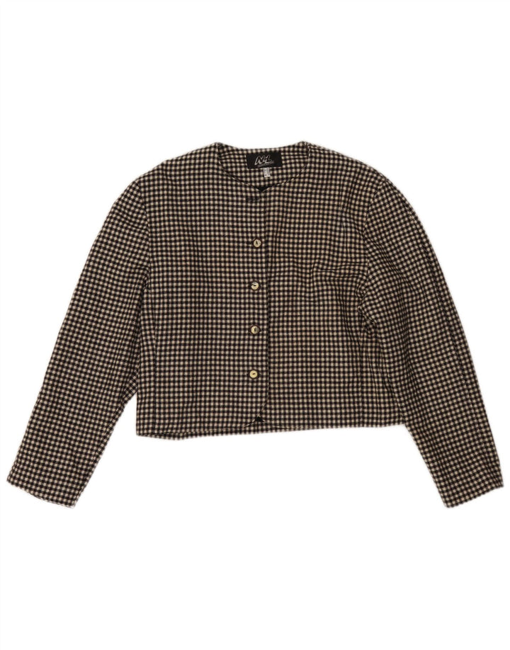 Vintage mujer Bolero chaqueta Reino Unido 12 lana de pata de gallo negra mediana