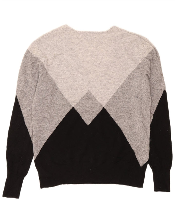 Reiss Jersey con cuello en V para mujer UK 44 Lana gris medio con bloques de color
