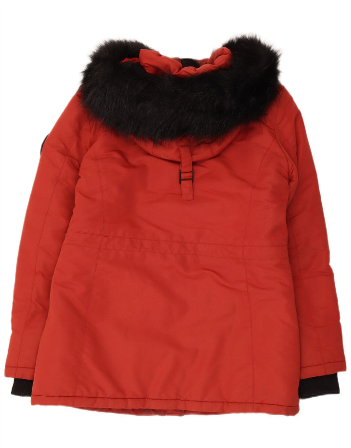 Superdry Parka extragrande con capucha para mujer, talla S, color rojo