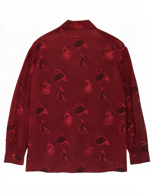Vintage mujer patrón abstracto camisa blusa Reino Unido 14 medio borgoña viscosa