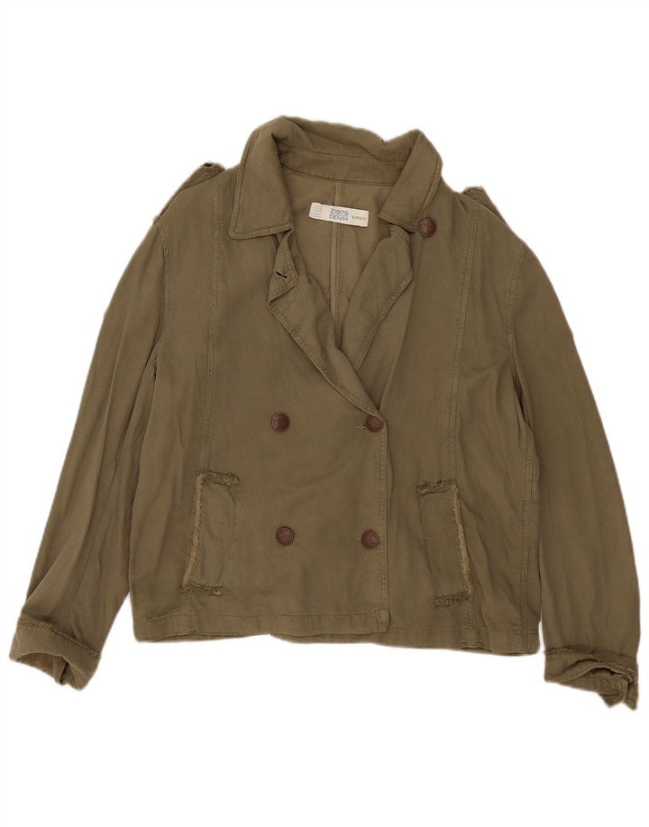 Zara Chaqueta militar extragrande para mujer UK 14 Medium Khaki Lyocell