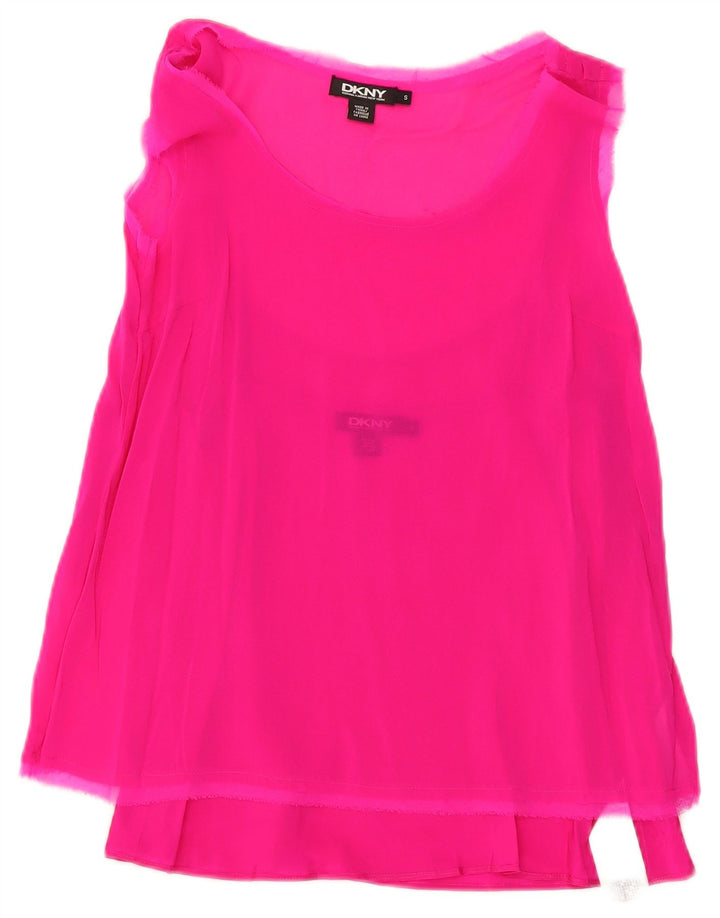 Dkny Blusa sin mangas para mujer Top UK 10 Small Pink Silk