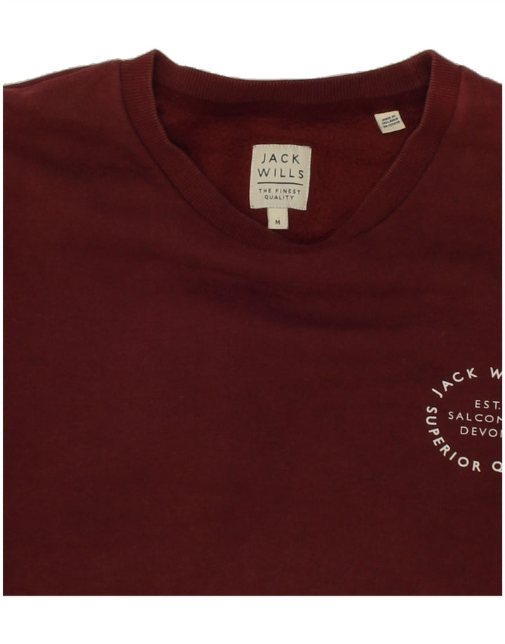 JACK WILLS Mens Graphic Sweatshirt Jumper Medium Maroon Cotton Vintage Jack Wills and Second-Hand Jack Wills from Messina Hembry 