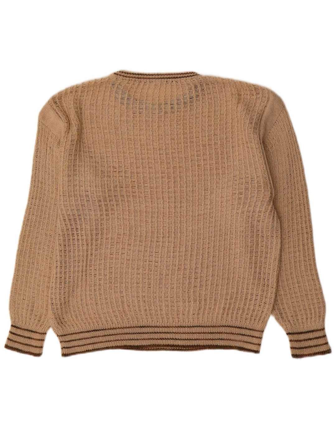 Vintage hombres barco cuello jersey suéter medio beige rayas