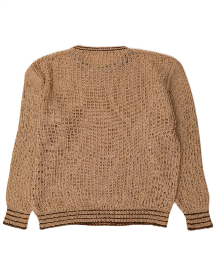 Vintage hombres barco cuello jersey suéter medio beige rayas