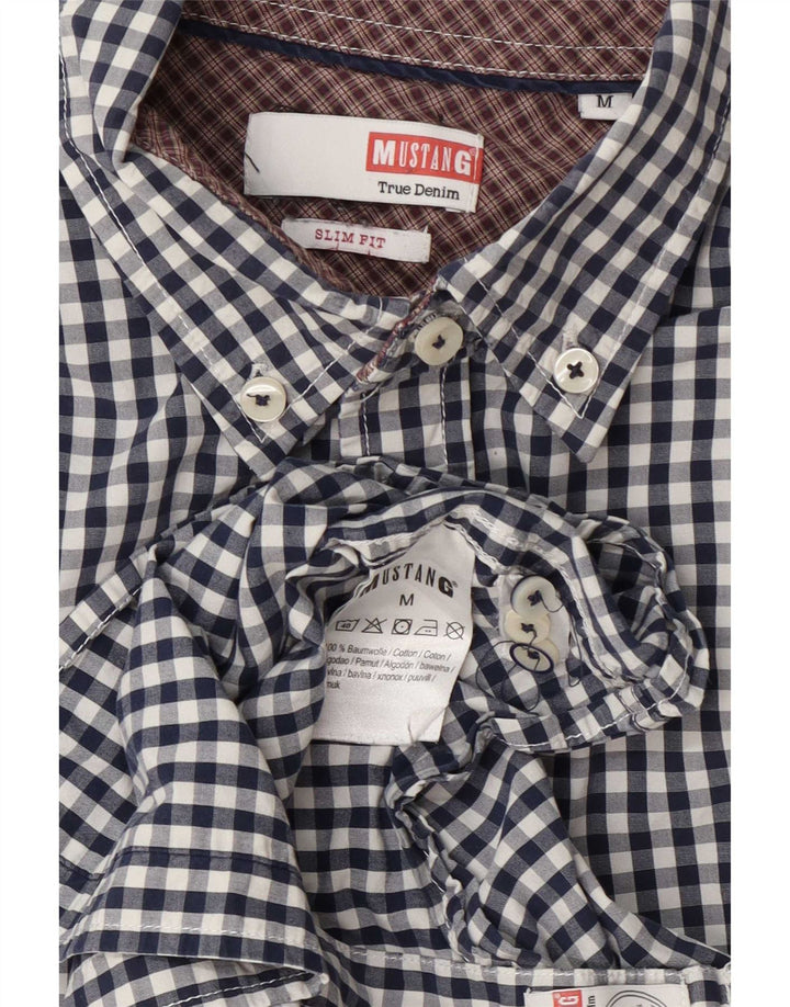Mustang Camisa Slim Fit para Hombre Algodón Vichy Azul Marino Mediano