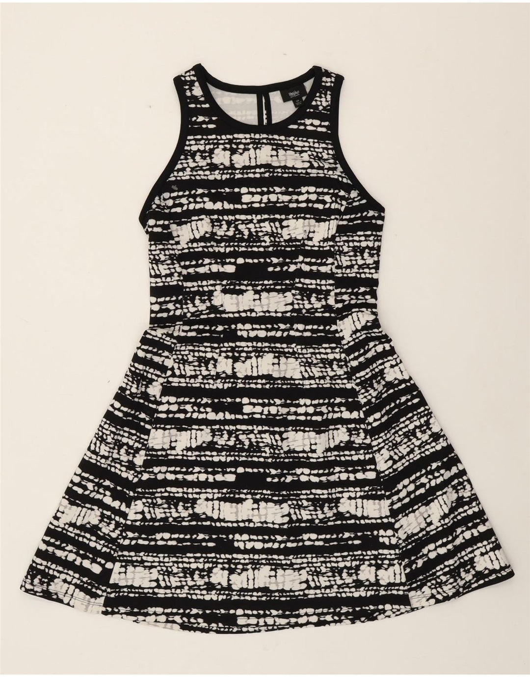 MOSSIMO Vestido acampanado sin mangas para mujer UK 40 Pequeño negro moteado