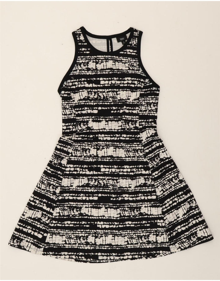 MOSSIMO Vestido acampanado sin mangas para mujer UK 40 Pequeño negro moteado