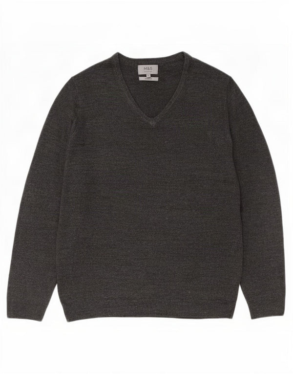 Marks & Spencer Mens V-Neck Jumper Sweater Large Grey Cashmere