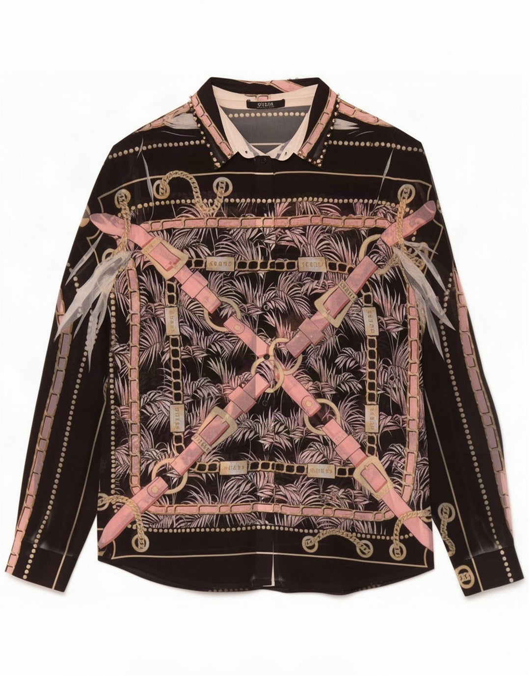 Guess Blusa camisera con estampado abstracto para mujer UK 8 Small Black Poliéster