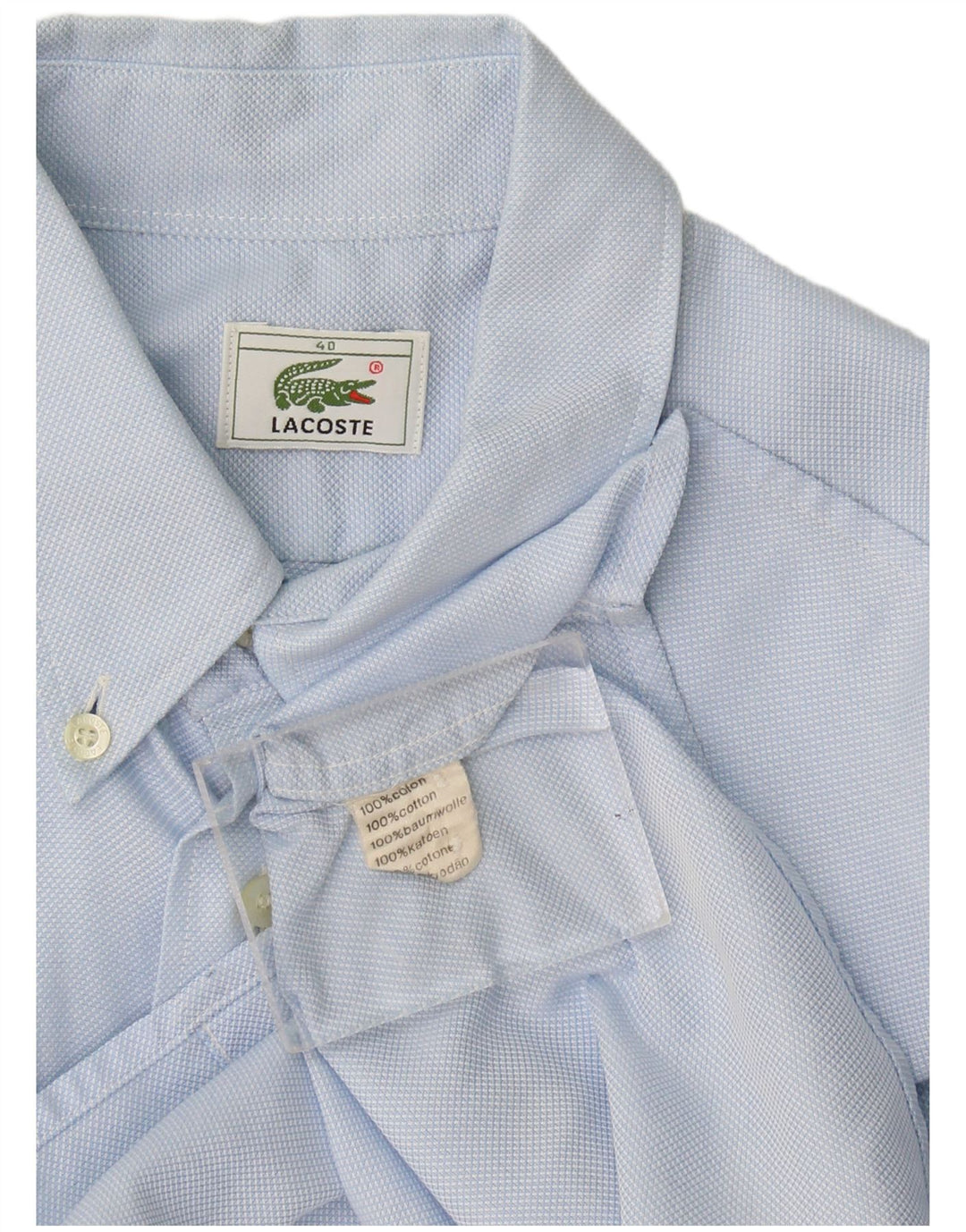 Camisa Lacoste Hombre Manga Corta Talla 40 Algodón Azul Medio
