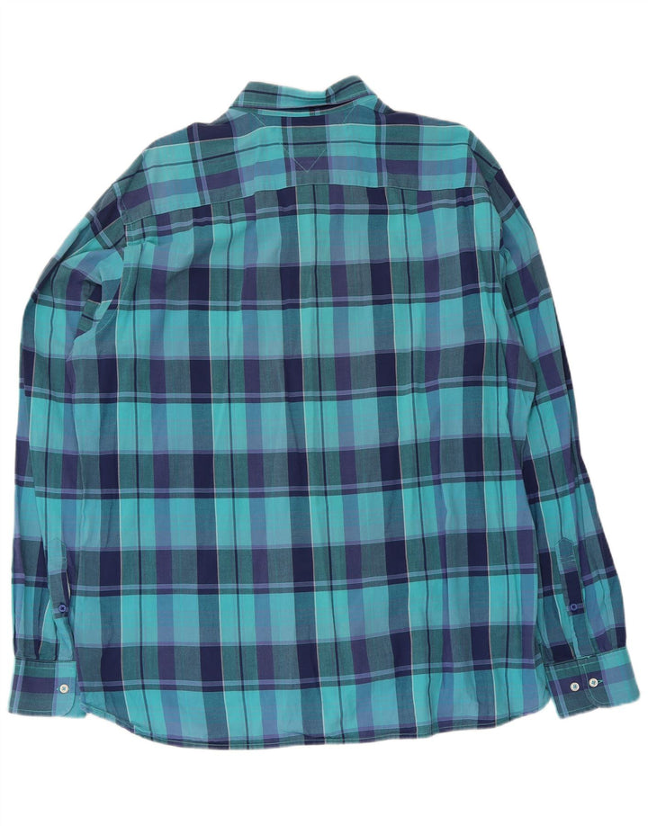 Tommy Hilfiger Camisa Custom Fit XL de algodón a cuadros azules para hombre