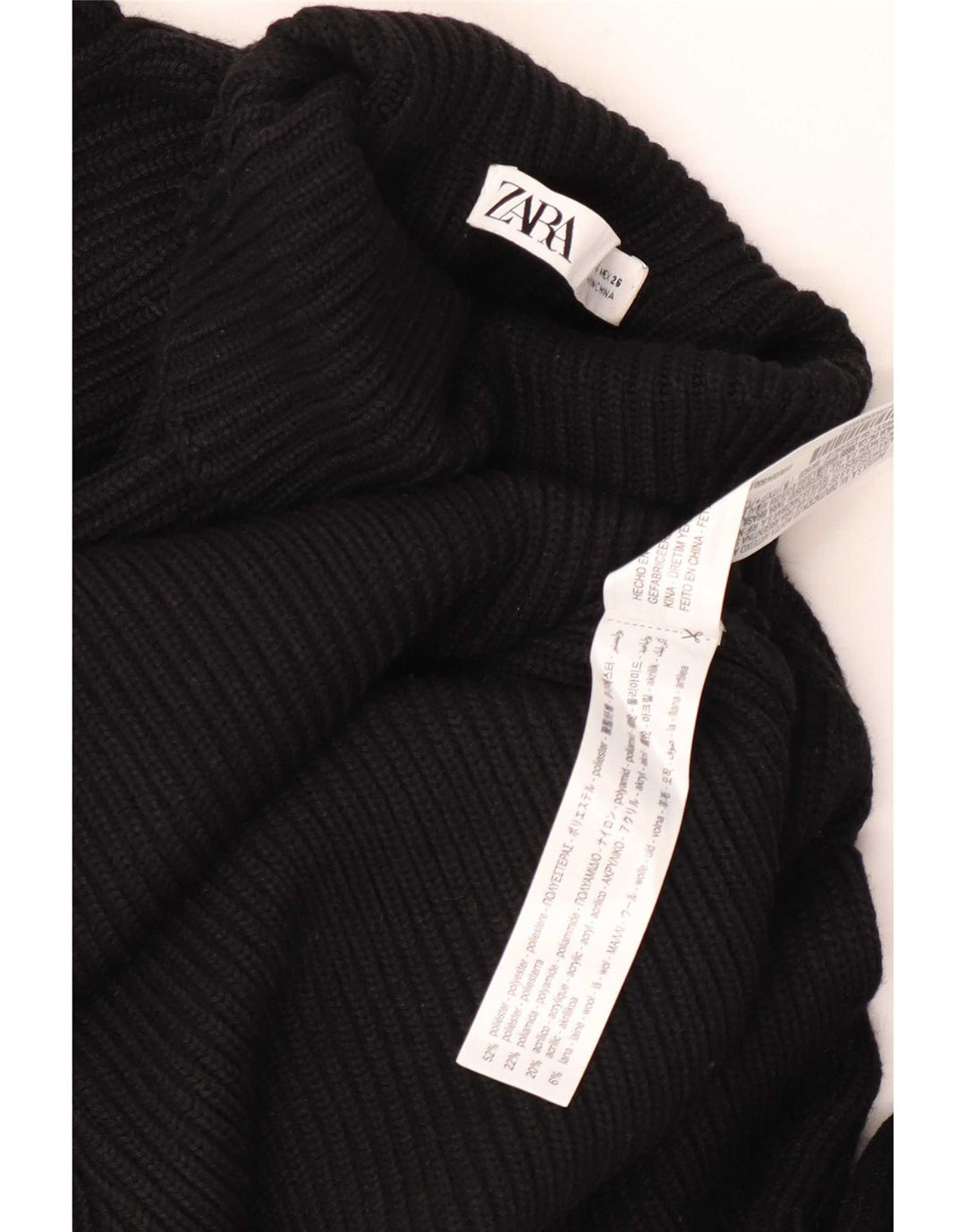 Zara Mujer Cuello Alto Jersey Jersey UK 10 Small Poliéster Negro