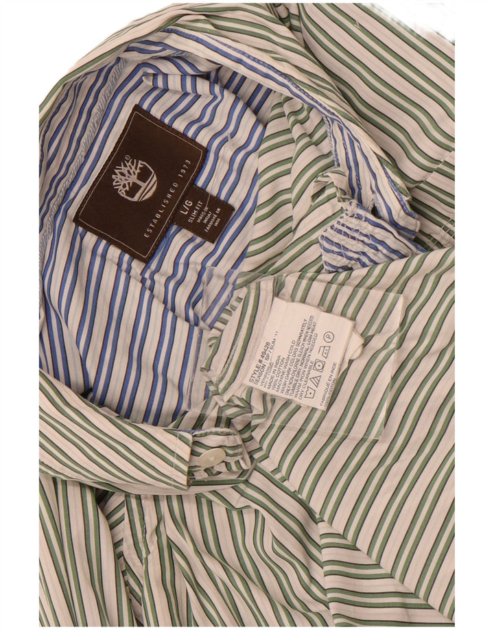 Camisa Timberland Hombre Slim Fit Algodón A Rayas Verde Grande