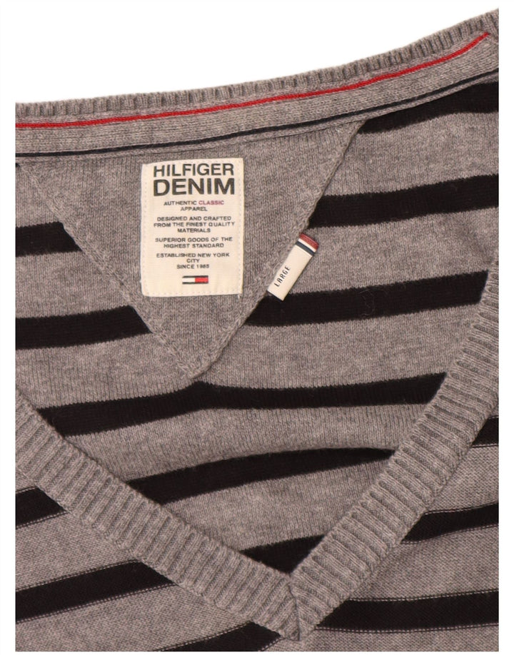 TOMMY HILFIGER Vestido tipo jersey de manga 3/4 para mujer Reino Unido 44 Grande Gris a rayas