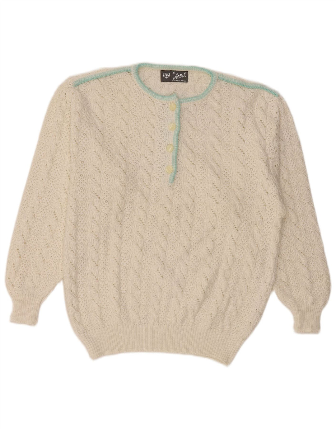 VINTAGE Jersey de cuello redondo para mujer IT 46 Algodón blanco grande
