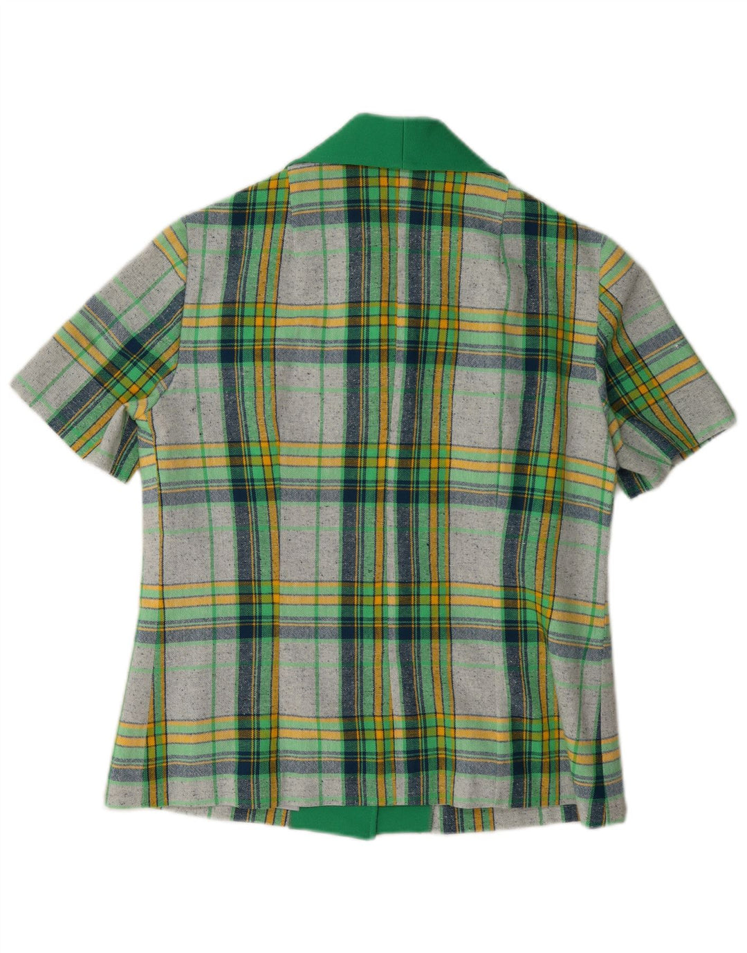 Vintage mujer camisa de manga corta blusa IT 40 pequeño verde comprobar poliéster