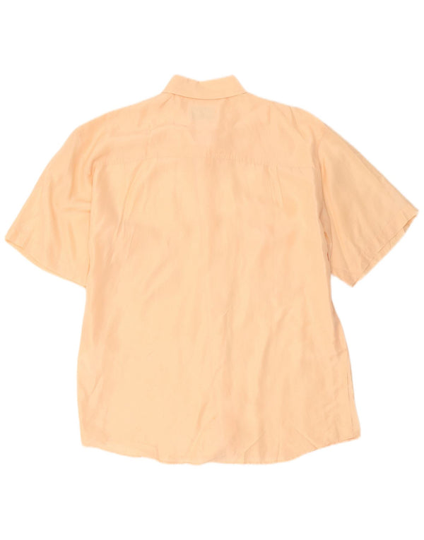 Camisa vintage de manga corta para hombre de seda naranja mediana