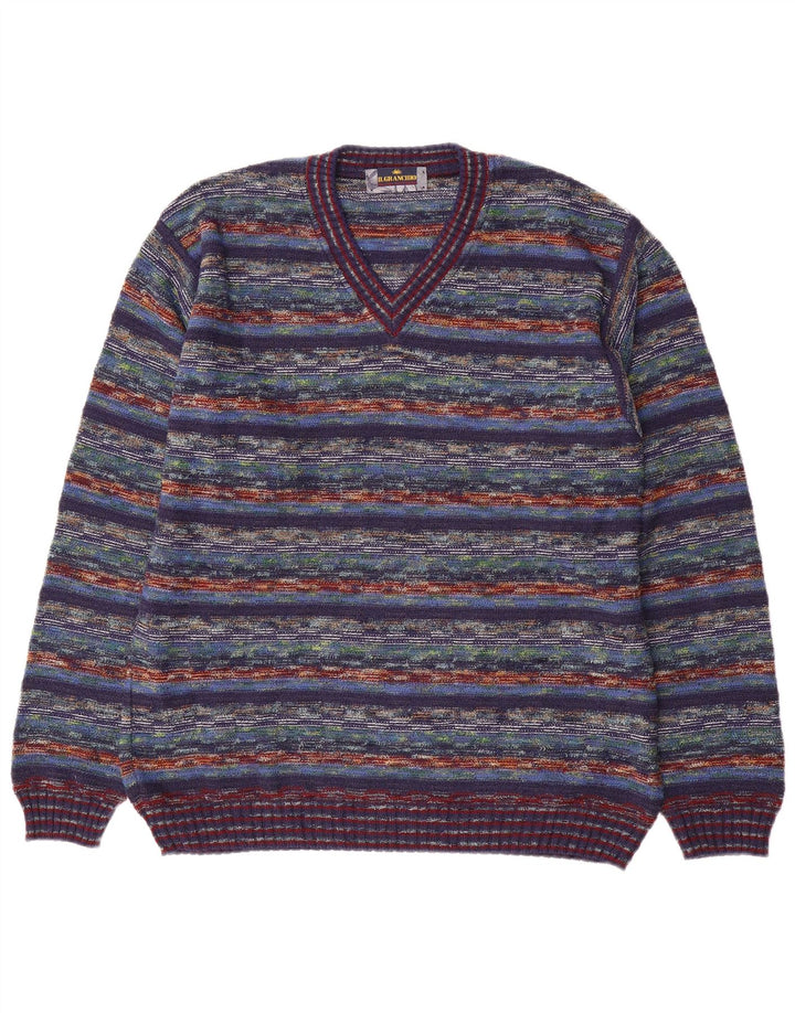 Il Granchio Jersey Con Cuello De Pico De Algodón A Rayas Medio Multicolor Hombre