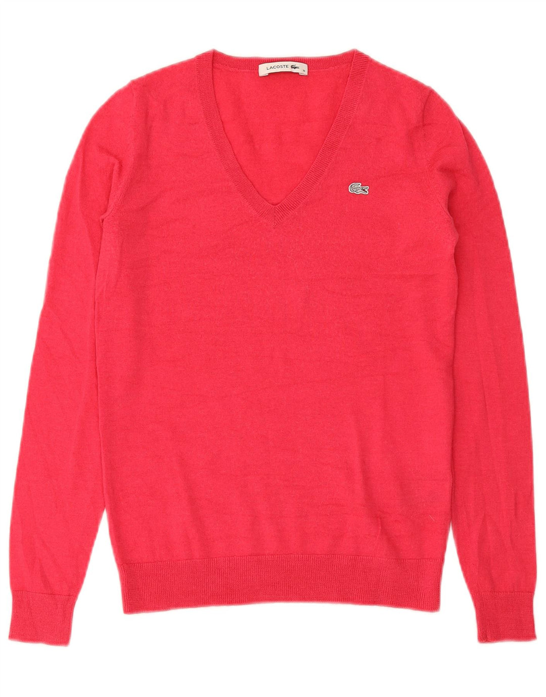 Lacoste Jersey con cuello en V para mujer Talla 36 Pequeño Lana merino roja