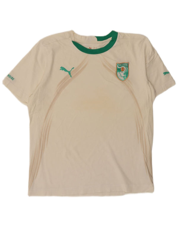 Puma Camiseta gráfica FIF Costa de Marfil para hombre Top mediano de algodón blanco roto