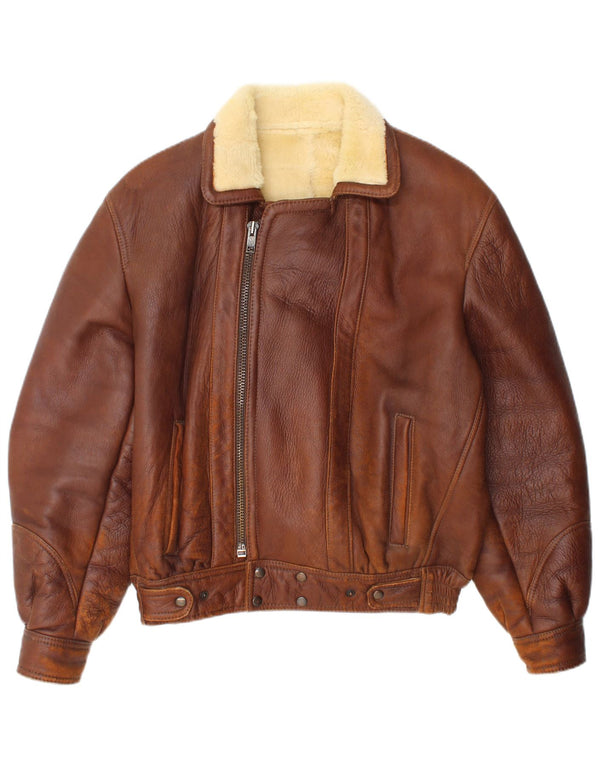 Chaqueta de piel de oveja vintage para hombre IT 48 Marrón medio