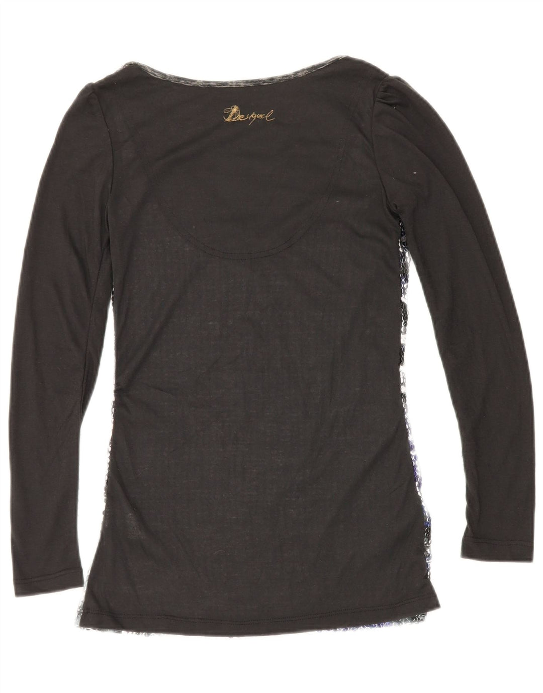 DESIGUAL Top gráfico para mujer manga larga UK 10 Small Poliéster negro