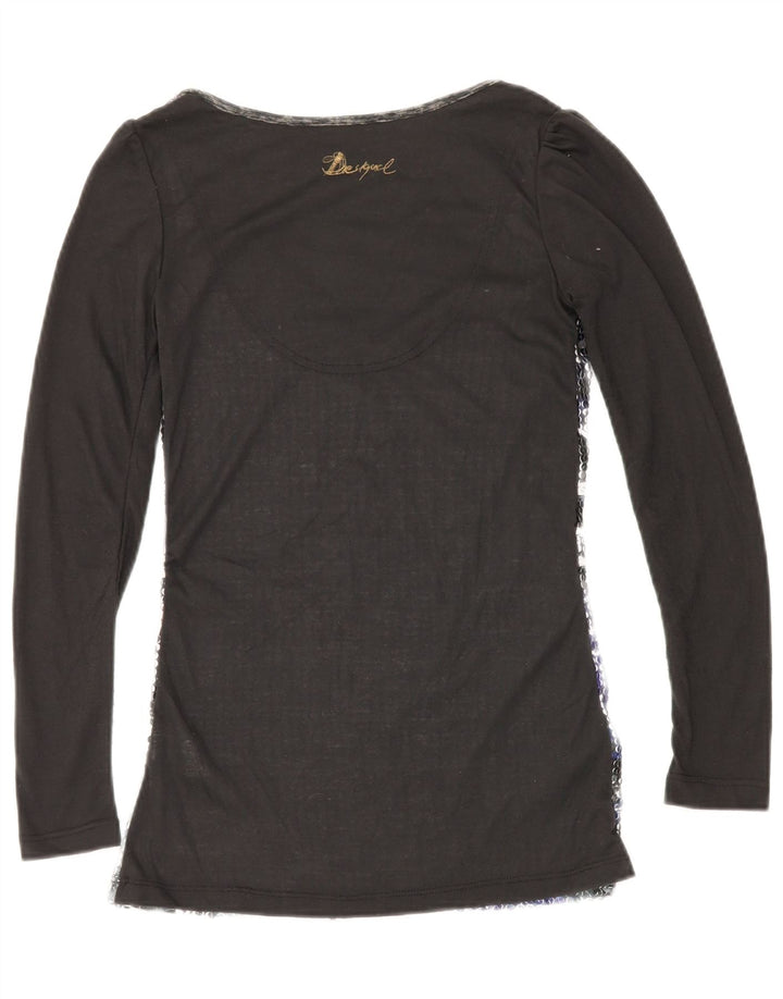 DESIGUAL Top gráfico para mujer manga larga UK 10 Small Poliéster negro