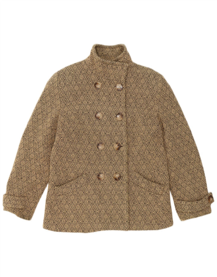 Vintage mujer guisante abrigo Reino Unido 12 medio beige Argyle/diamante nueva lana