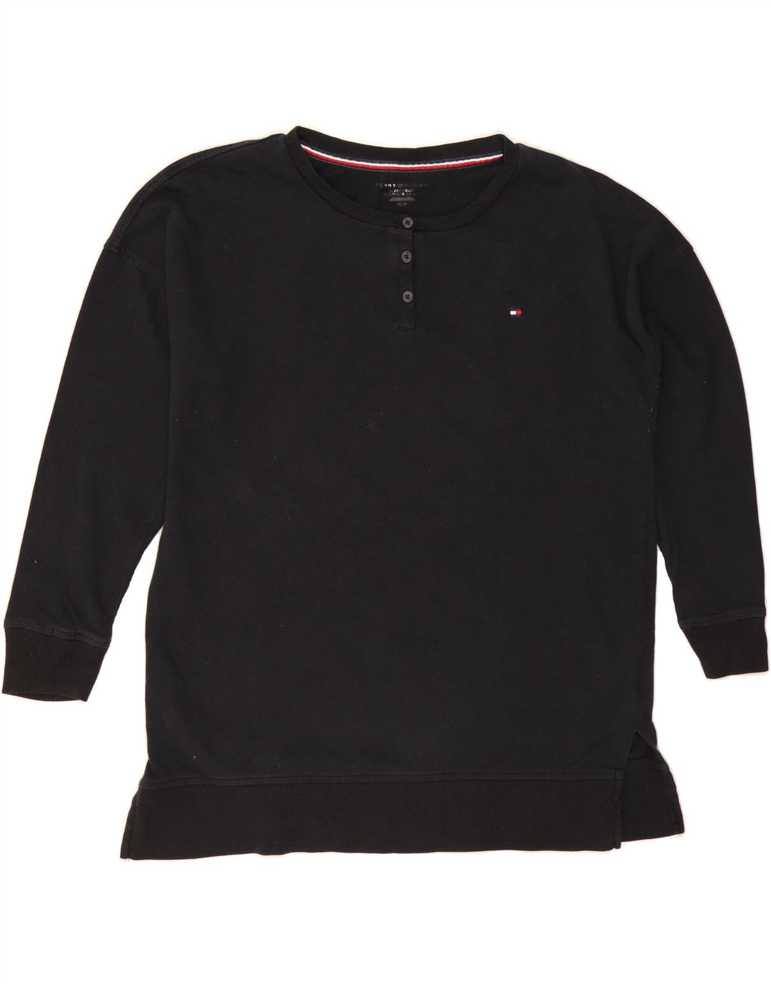 TOMMY HILFIGER Womens 3/4 Sleeve Sweatshirt Jumper UK 14 Medium Black Vintage Tommy Hilfiger and Second-Hand Tommy Hilfiger from Messina Hembry 