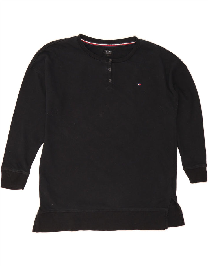 TOMMY HILFIGER Womens 3/4 Sleeve Sweatshirt Jumper UK 14 Medium Black Vintage Tommy Hilfiger and Second-Hand Tommy Hilfiger from Messina Hembry 