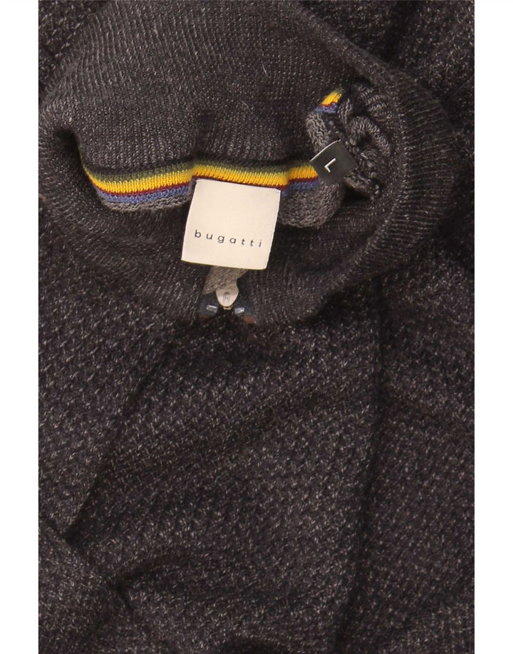 Bugatti Jersey con cuello y cremallera para hombre, talla grande, gris
