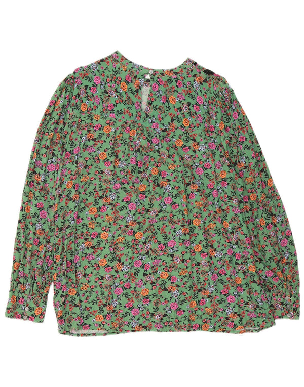 Monsoon Blusa de manga larga para mujer UK 46 Large Viscosa verde floral