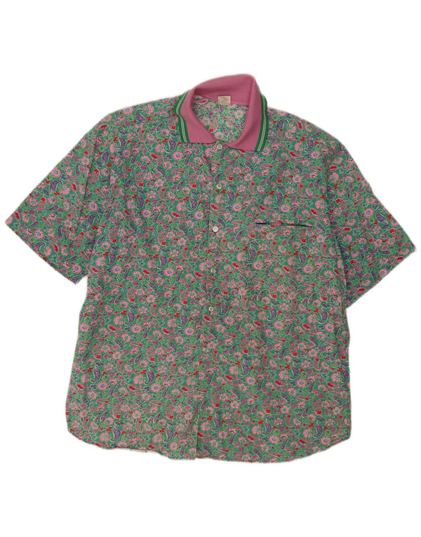 Vintage hombres camisa de manga corta grande verde Paisley