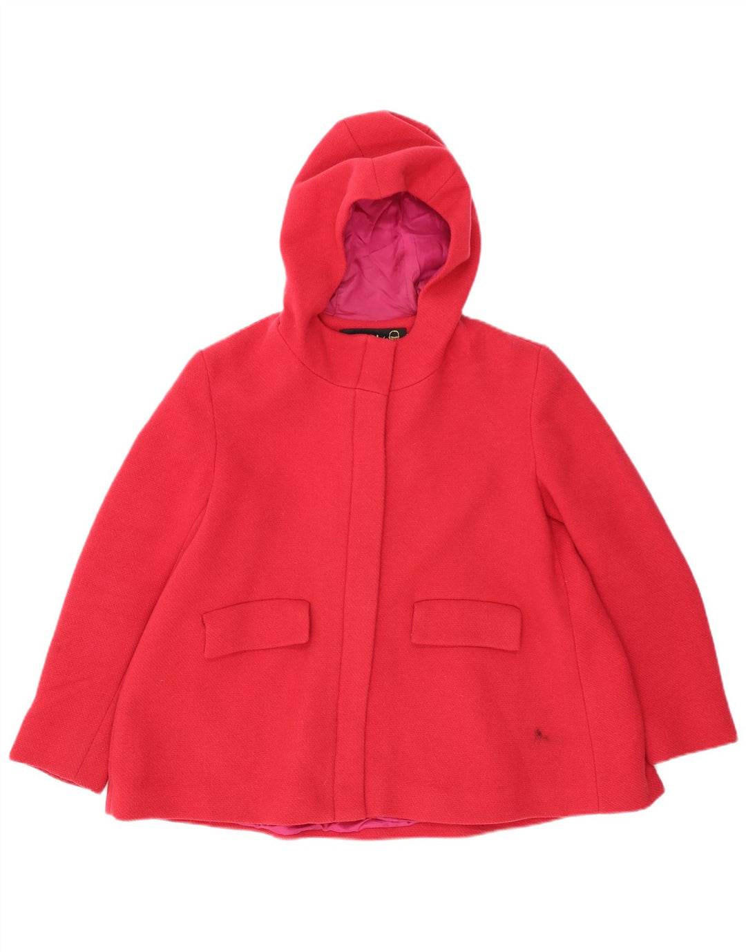Abrigo Desigual Mujer Corto Con Capucha EU 40 Lana Rosa Mediana