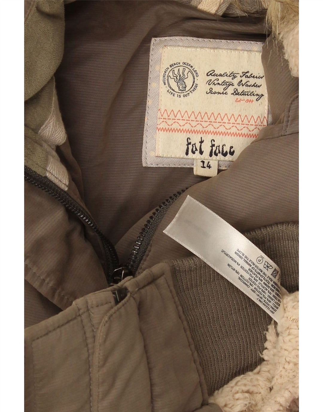Chaqueta acolchada con capucha para mujer Fat Face UK 44 Poliéster caqui medio